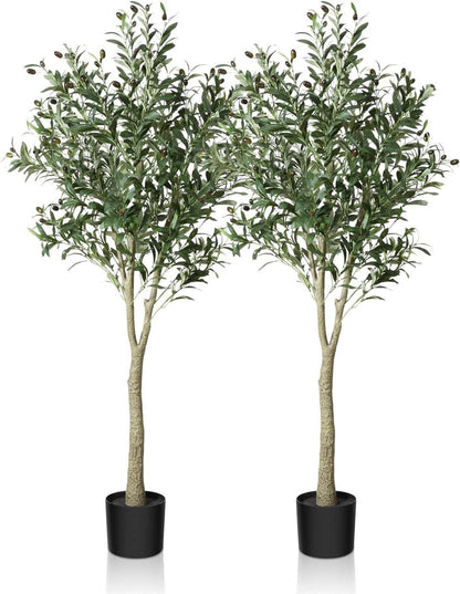 Künstlicher Olivenbaum Pflanze 150 cm Seidenbaum 2er Set