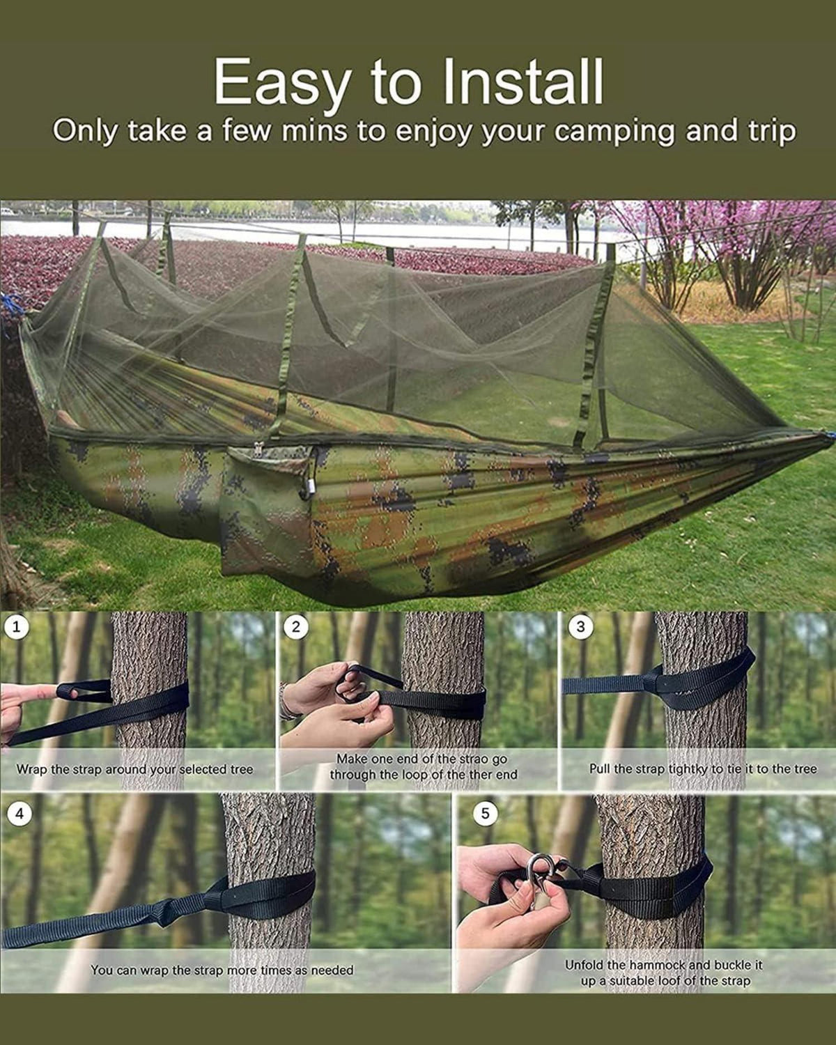 Camping Hängematte mit Moskitonetz Tragbare Doppel-Einzelreisehängematte 210D