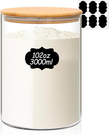 Große Luftdichte Vorratsgläser mit Holzdeckel 3000ml, Klarer