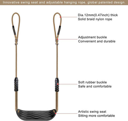 SELEWARE Schaukelsitz Robustes Set 2m Verstellbares Seil 2 Karabiner