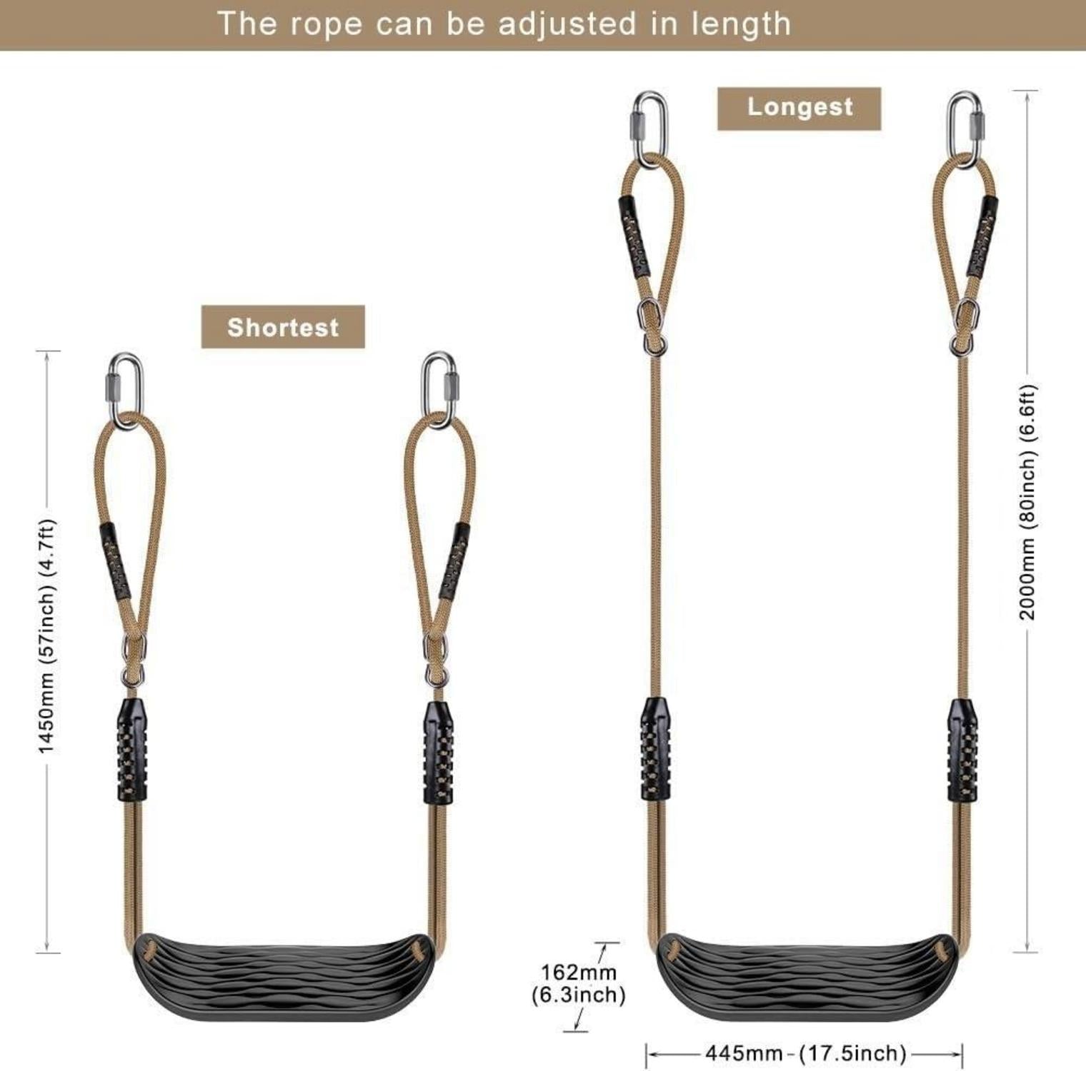 Schaukelsitz aus robustem Set mit 2m langem verstellbarem Seil und 2