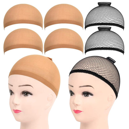 Perücke Wig Caps Nylon Haarnetz 6 Stück Set Schwarz Hellbraun