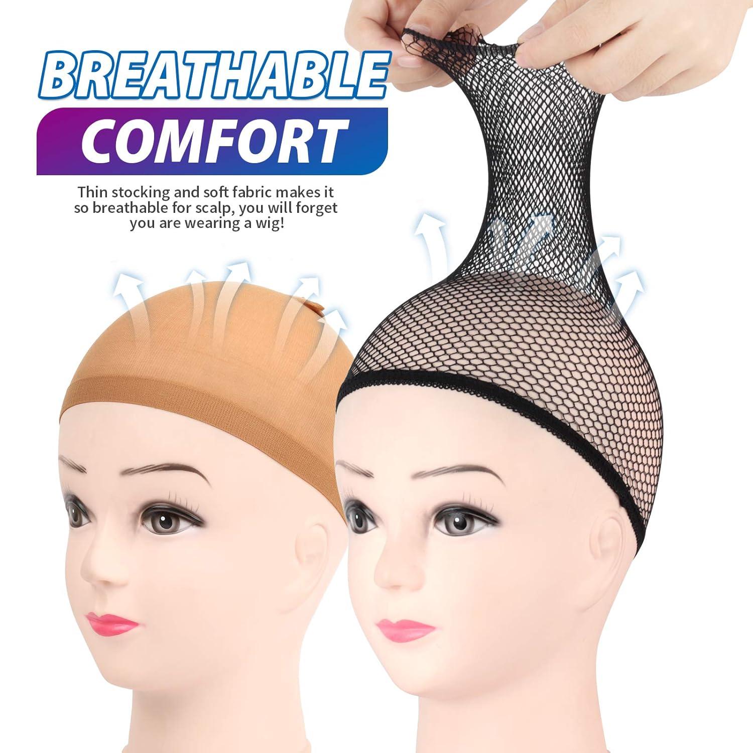 Perücke Wig Caps Nylon Haarnetz 6 Stück Set Schwarz Hellbraun