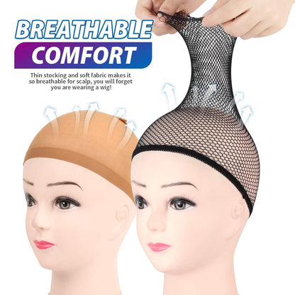 Perücke Wig Caps Nylon Haarnetz 6 Stück Set Schwarz Hellbraun