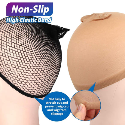 6er Set Schwarze und Hellbraune Wig Caps - Nylon Perückenkappen