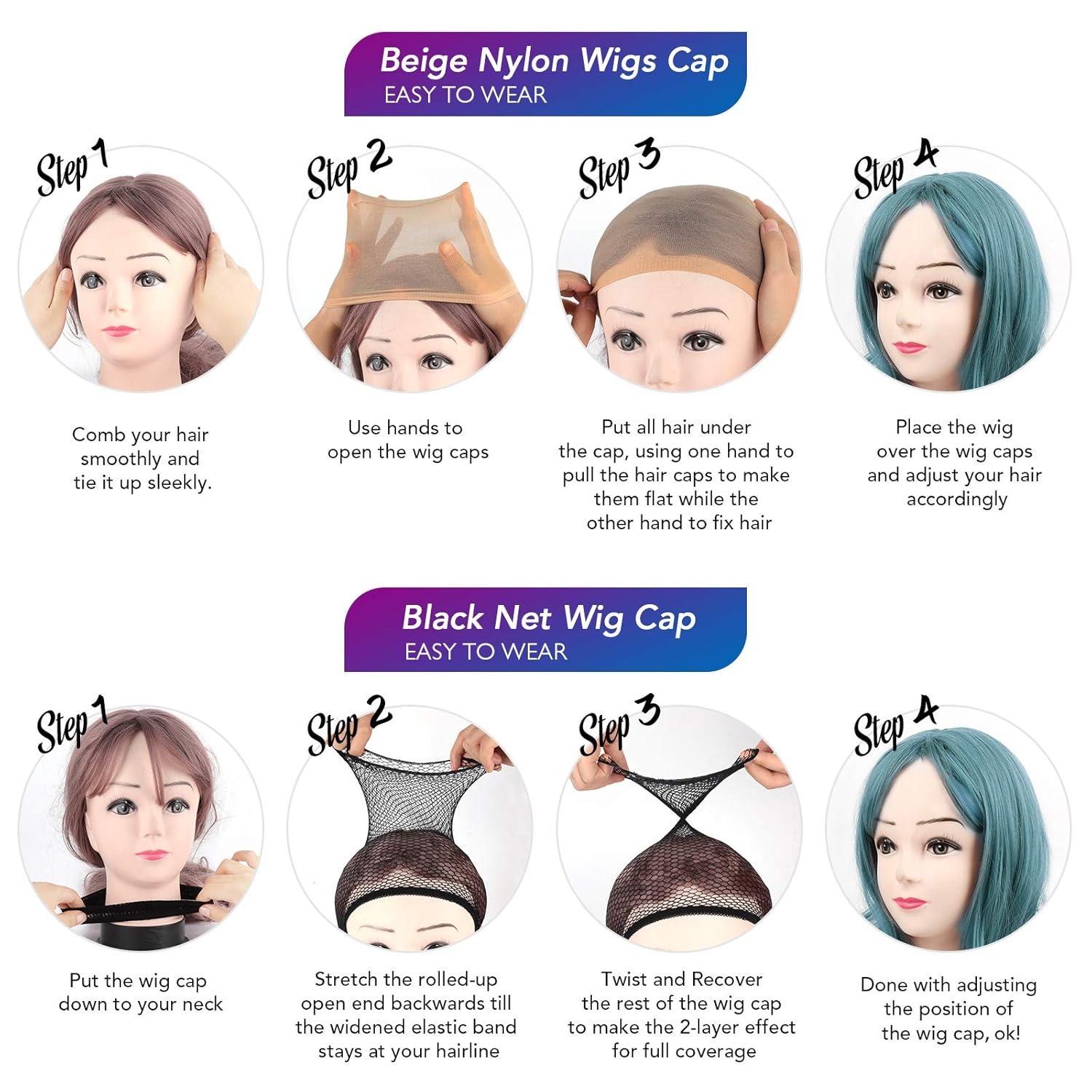 6er Set Wig Caps aus Nylon in Schwarz und Hellbraun, atmungsaktiv und