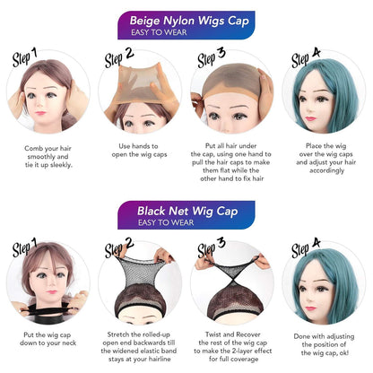 6er Set Wig Caps aus Nylon in Schwarz und Hellbraun, atmungsaktiv und