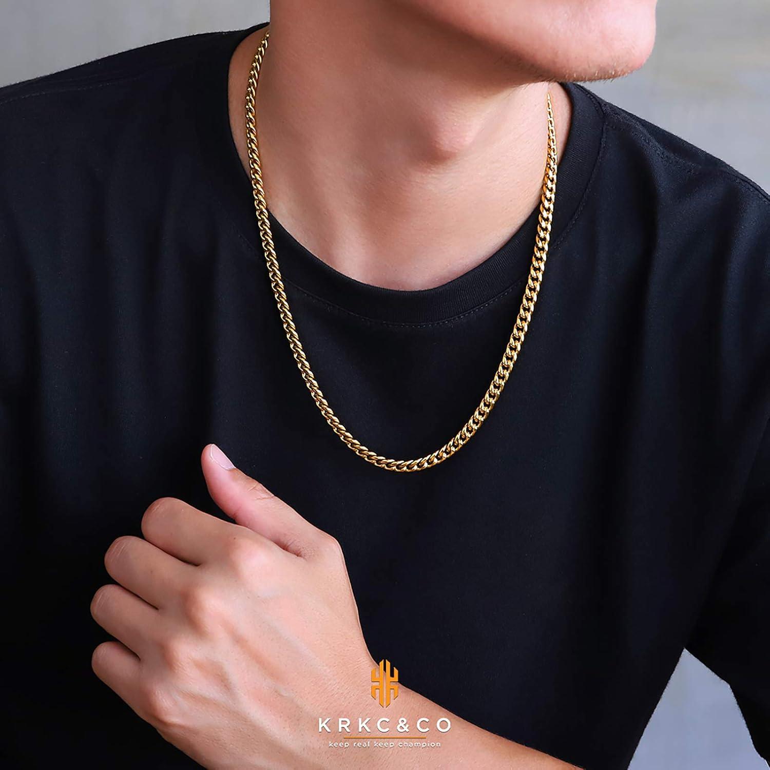 Kette Herren 18K Gold Cuban Link Chain 66cm 6mm Silver Gold
