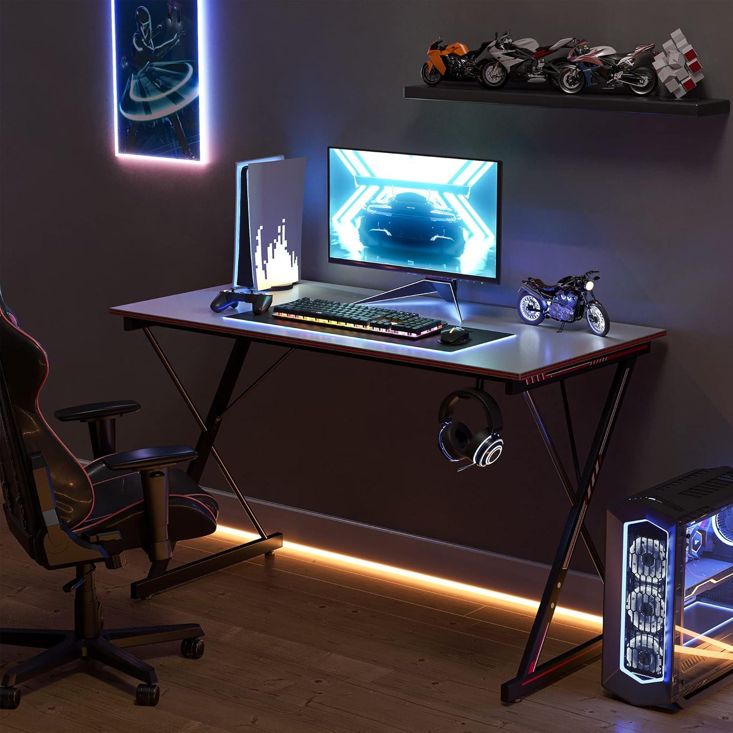 Gaming Schreibtisch ergonomisch 100x50 cm Kohlefaseroberfläche Grey