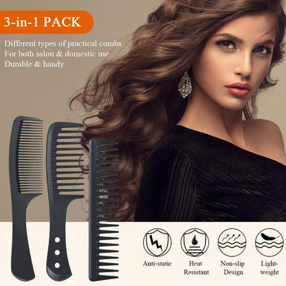 Breiter Carbon Friseurkamm 3er Set Lockenkamm Kit