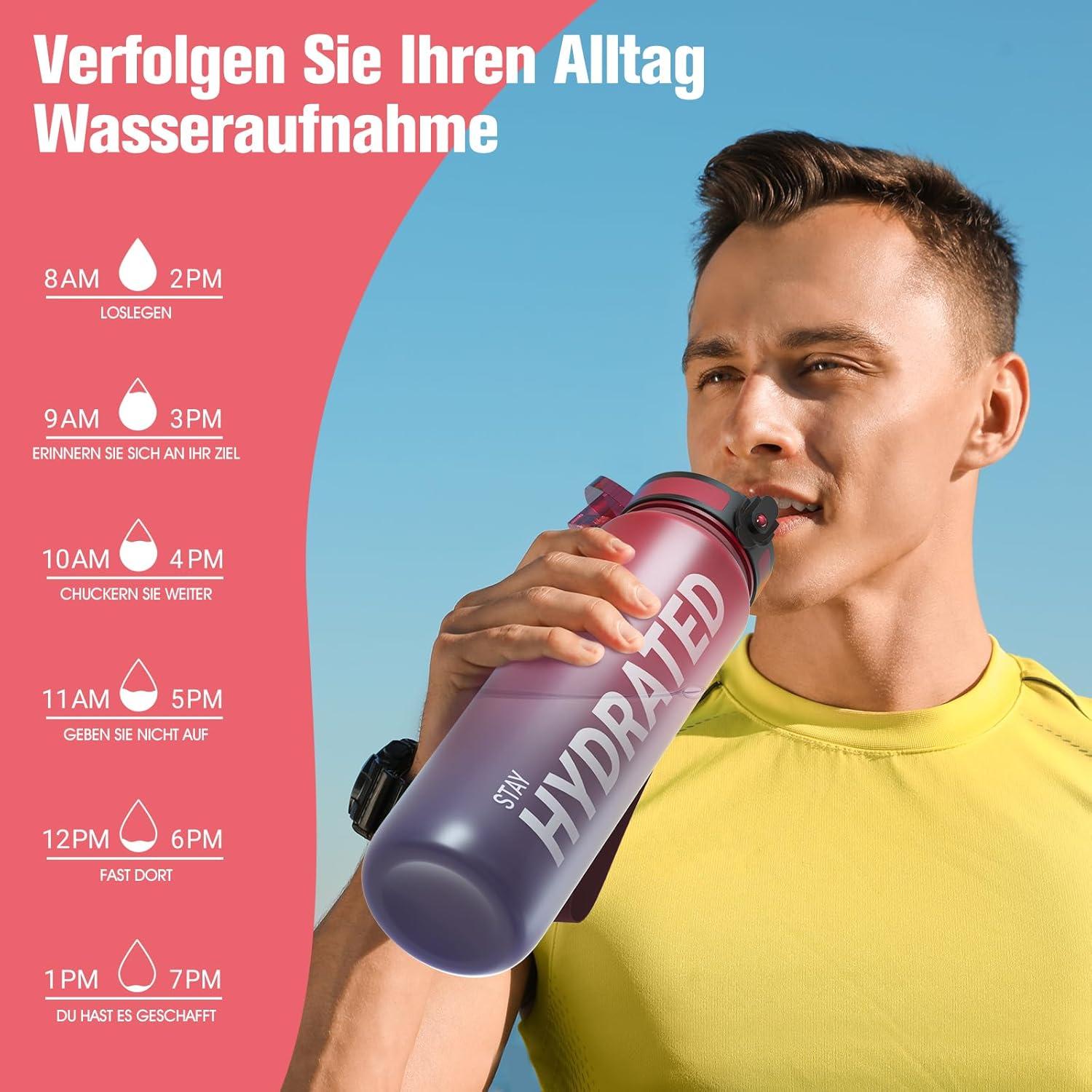 Trinkflasche Sport BPA-frei 1L Auslaufsicher Gym Camping Yoga 32oz