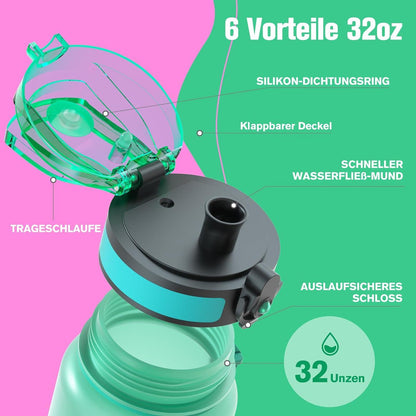 Sport Trinkflasche BPA-frei Tritan 1L Auslaufsicher Gym Yoga Camping