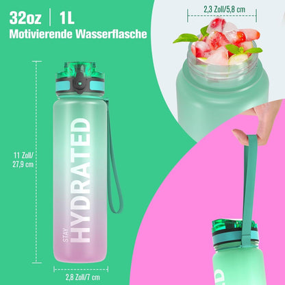 Sport Trinkflasche 1L Auslaufsicher BPA-frei Tritan Yoga Gym