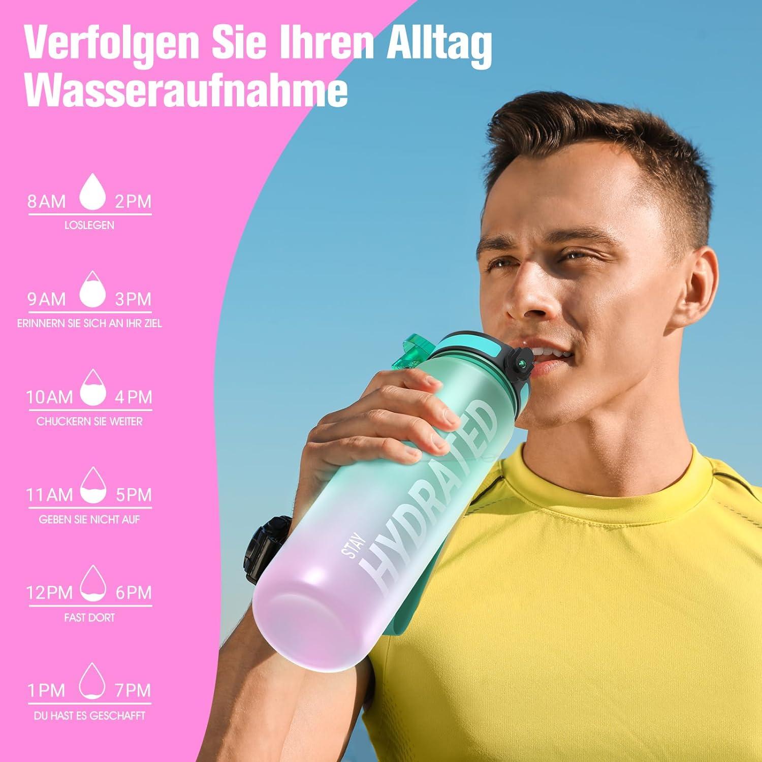 Sport Trinkflasche aus Tritan, 1L Auslaufsicher, BPA-frei