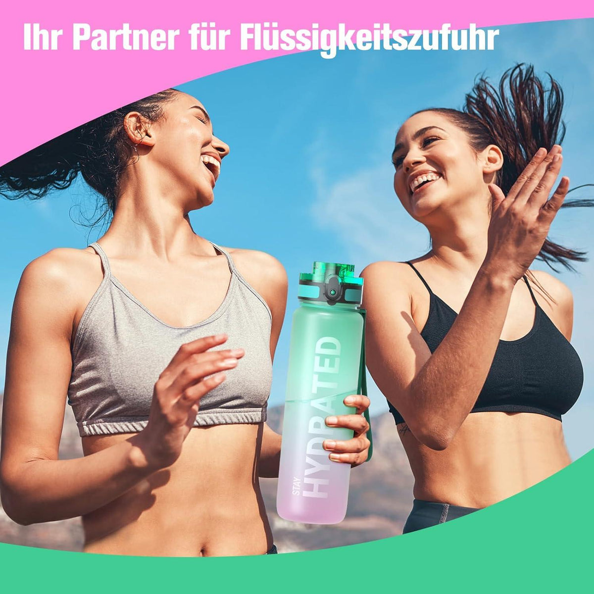 Sport Trinkflasche BPA-frei Tritan 1L Auslaufsicher Gym Yoga Camping