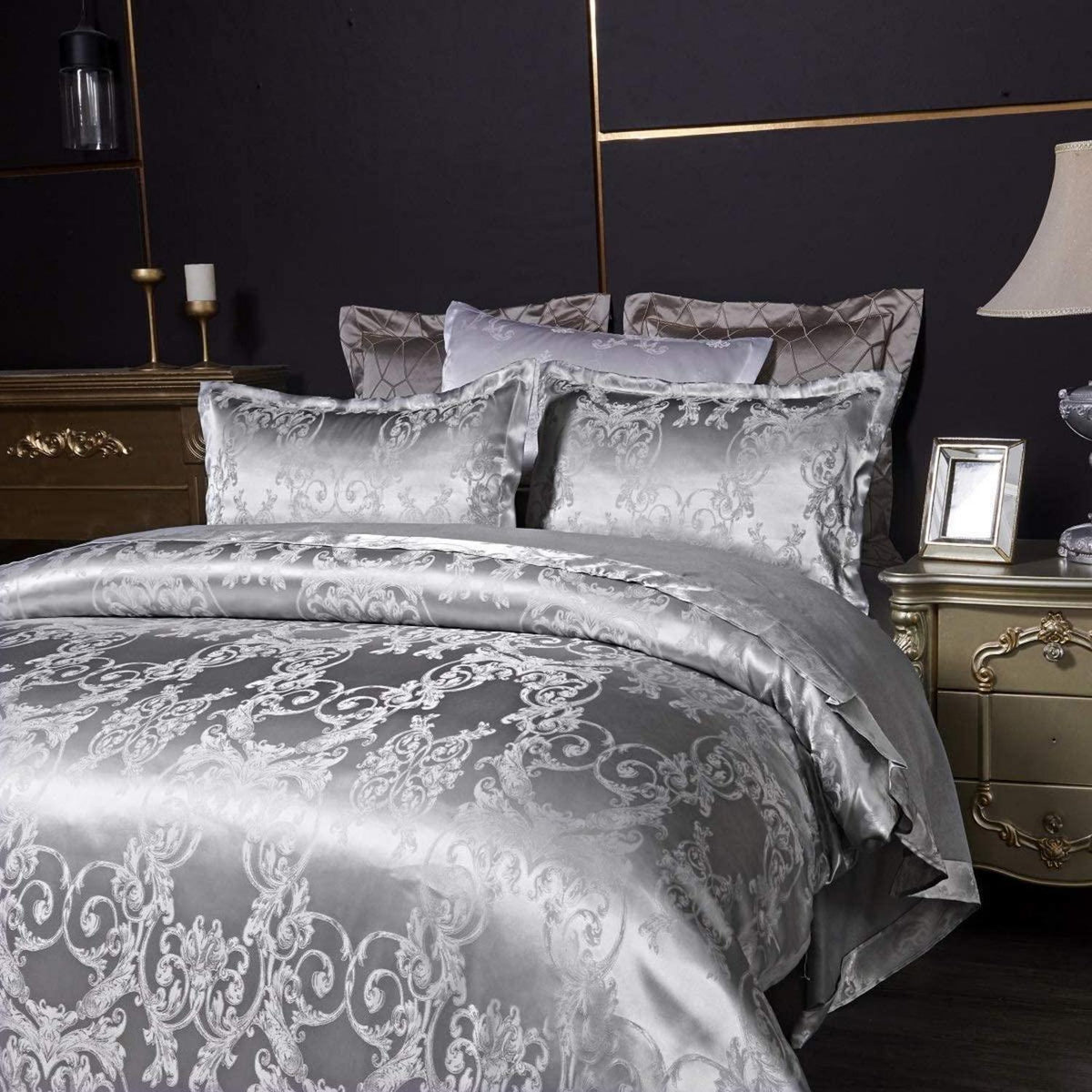 Satin Bettwäsche Set 220x240cm Grau Silber Wendebettwäsche