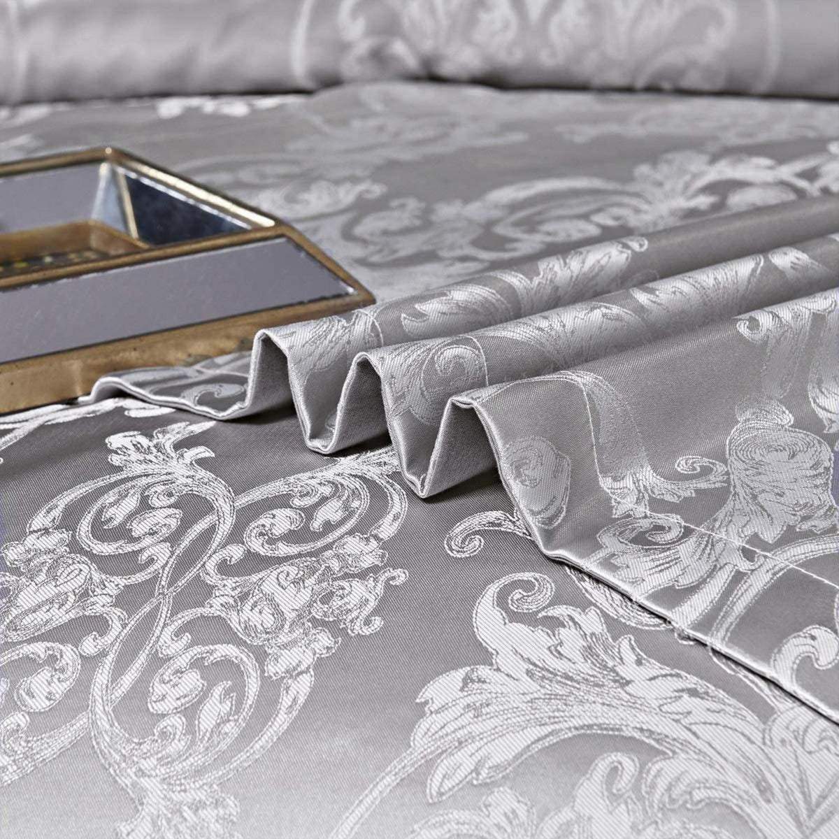 Silberne Bettwäsche 135x200 cm, 2-teilig, Grau, Satin & Jacquard
