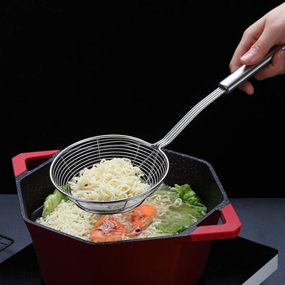 Edelstahl Sieb Spider Skimmer für Küche Spaghetti Pasta Tomaten, langer Griff