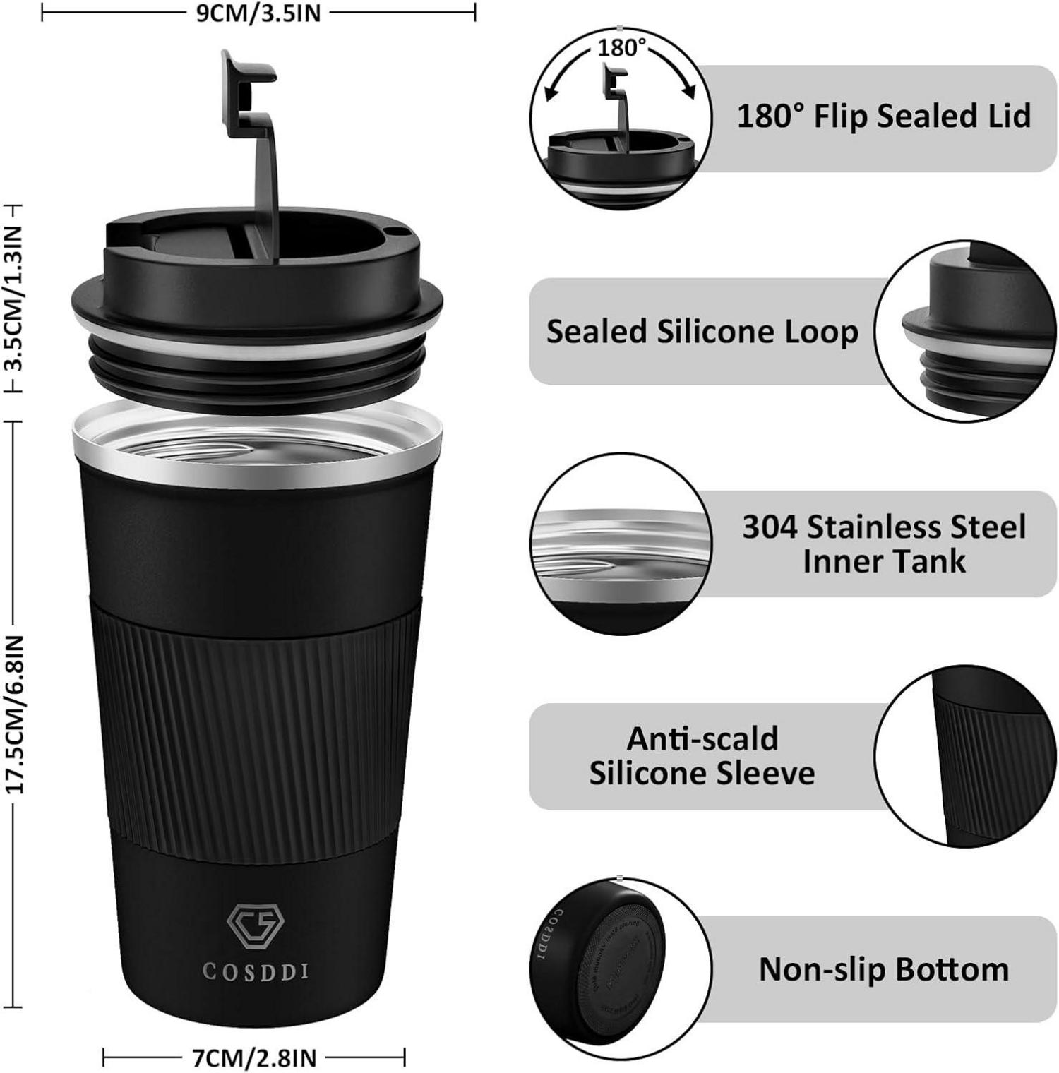 Thermobecher Edelstahl Isolierbecher Vakuum 18oz 510ml Schwarz