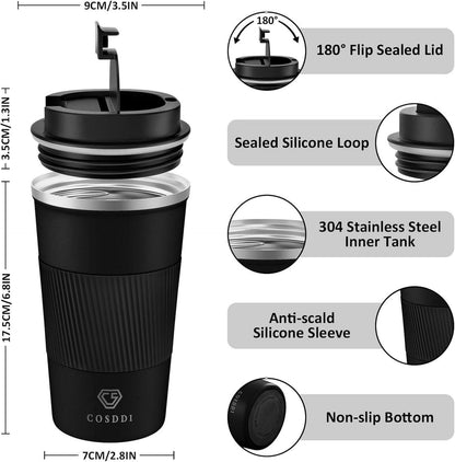 Thermobecher Edelstahl Isolierbecher Vakuum 18oz 510ml Schwarz