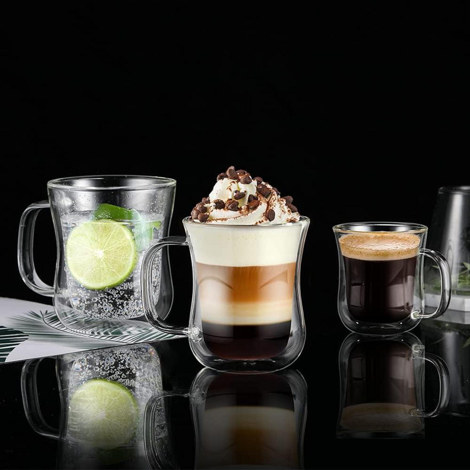 Doppelwandige Latte Macchiato Gläser 2er Set 240ml Borosilikatglas Henkel