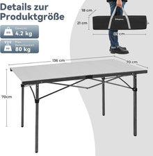 Faltbarer Campingtisch Aluminium 6061 für 4-8 Personen Bis