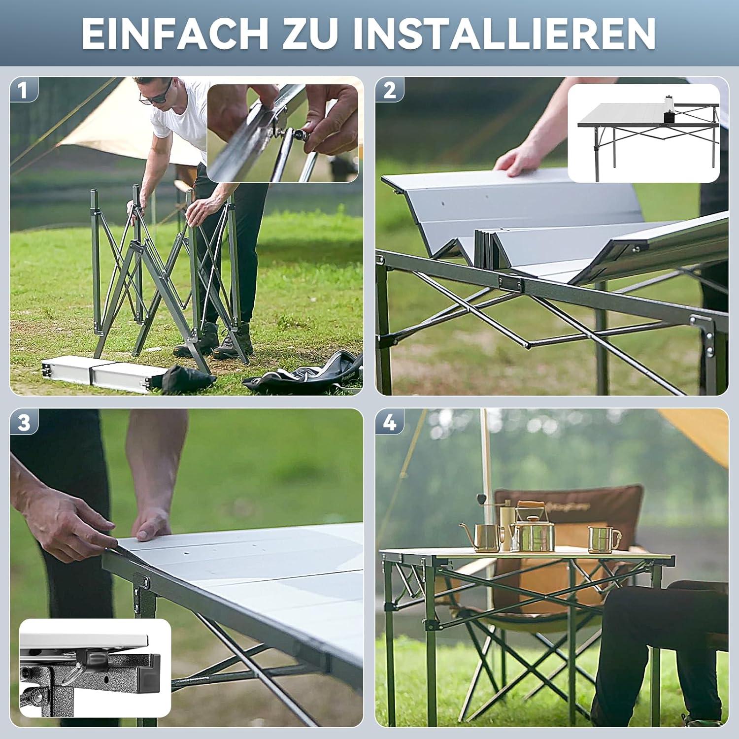 Outdoor Campingtisch klappbar Aluminiumrahmen faltbar 136x70cm wasserdicht