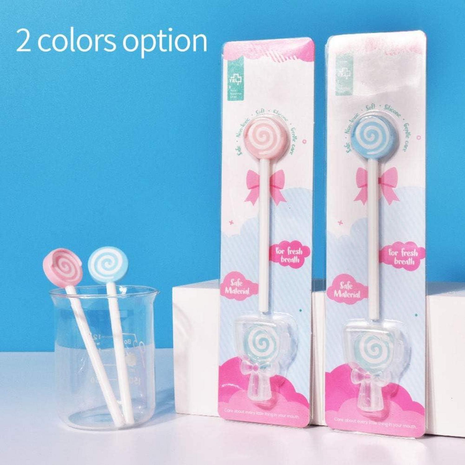 Zungenreiniger Lutscher-Form Kinder Rosa Blau 2er Packung