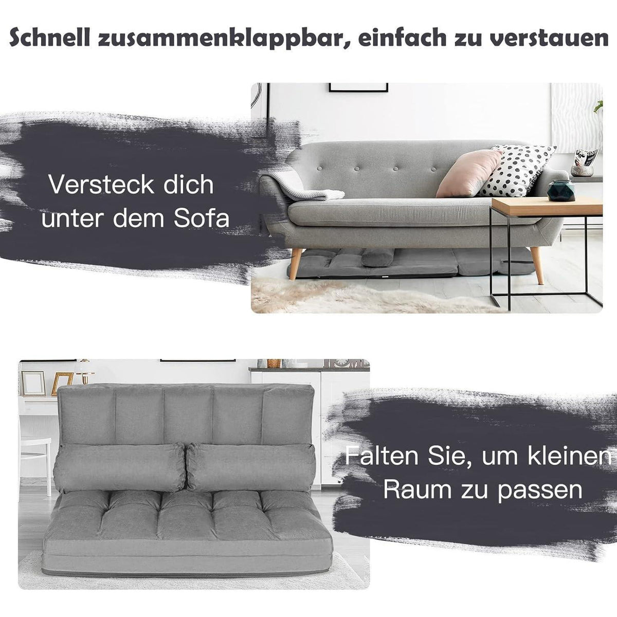 2-Sitzer Bodensofa mit Schlaffunktion & 6-stufiger Verstellung (Grau)