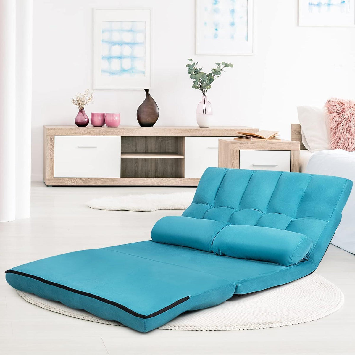 2-Sitzer Bodensofa mit Schlaffunktion & 6-stufiger Verstellung