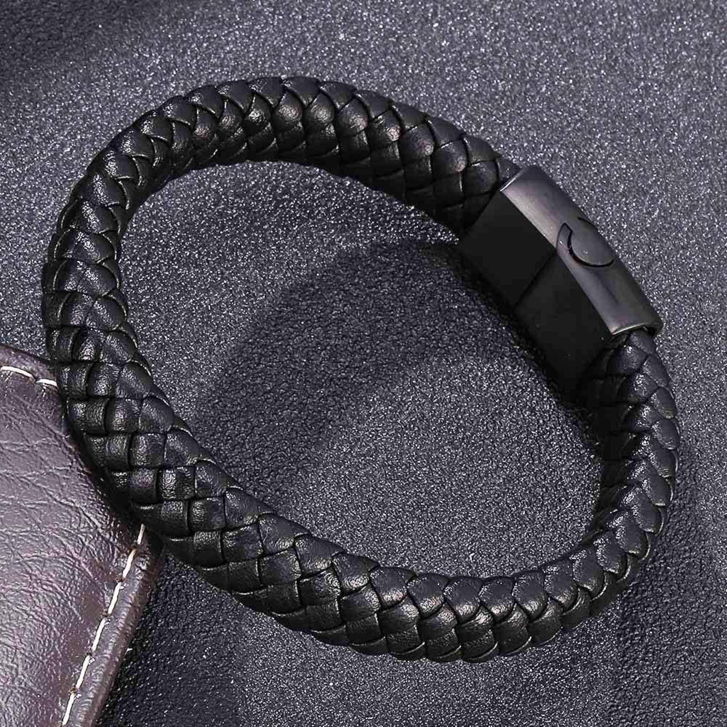 Klassisches Lederarmband für Männer Jugend Geschenk Schwarz