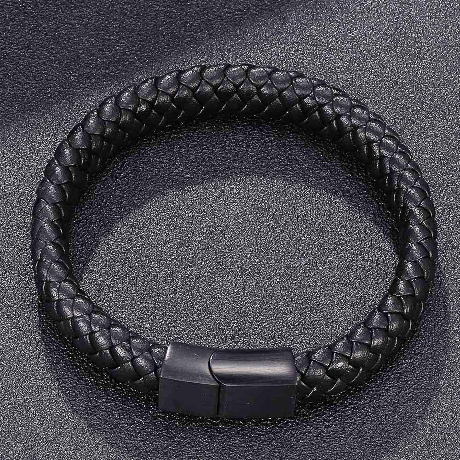 Klassisches Herren Leder Armband Schwarz 16,5-20,5cm 185.0mm ideal als Geschenk
