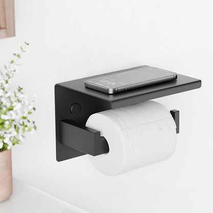 Toilettenpapierhalter mit Ablage, Edelstahl, Schwarz