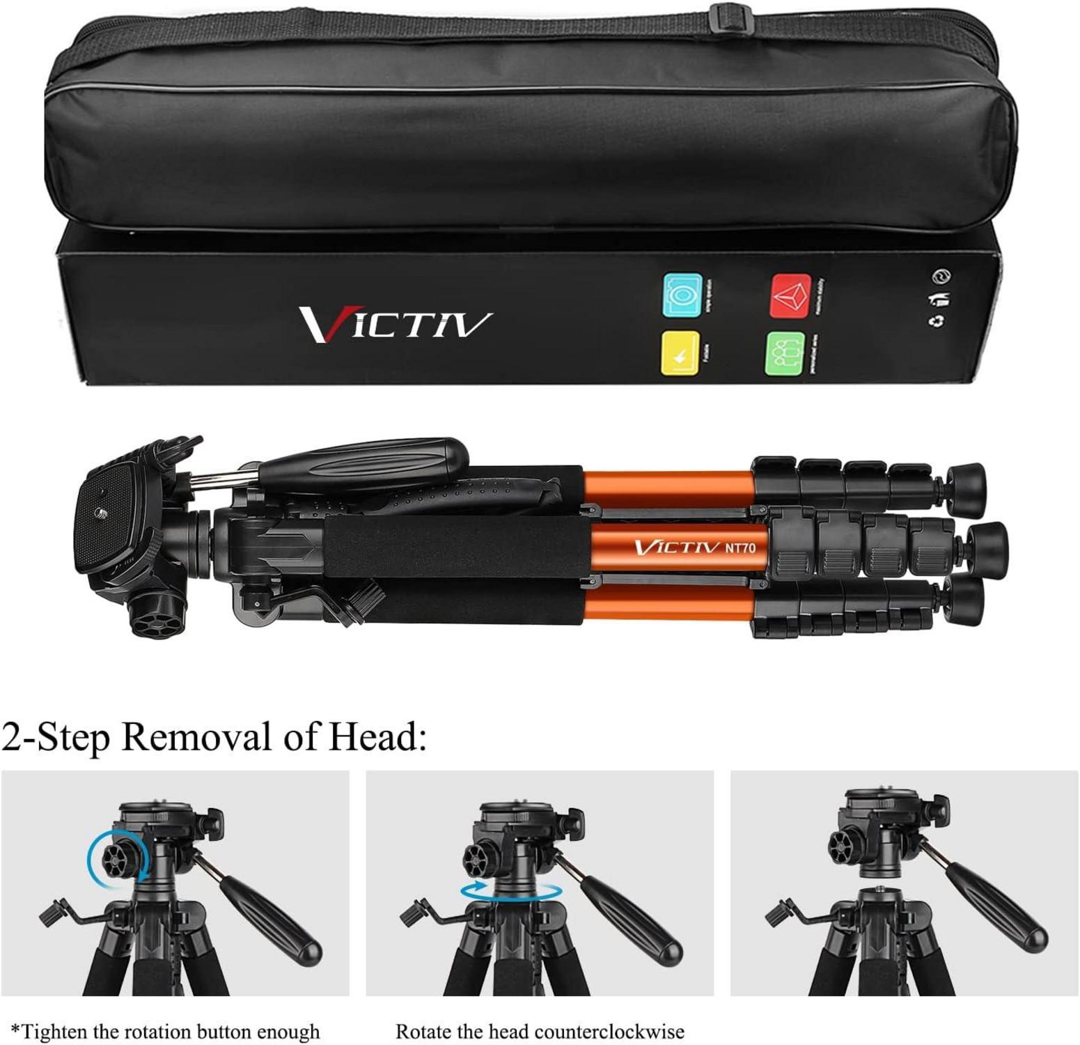 Aluminium Kamera Stativ 182cm - Leichtes Reisestativ für DSLR, 3-Wege-Schwenk