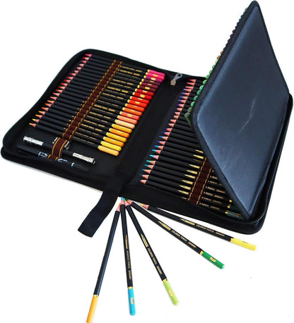 72 Buntstifte Set mit Case Premium Black Zipper - Ideal für