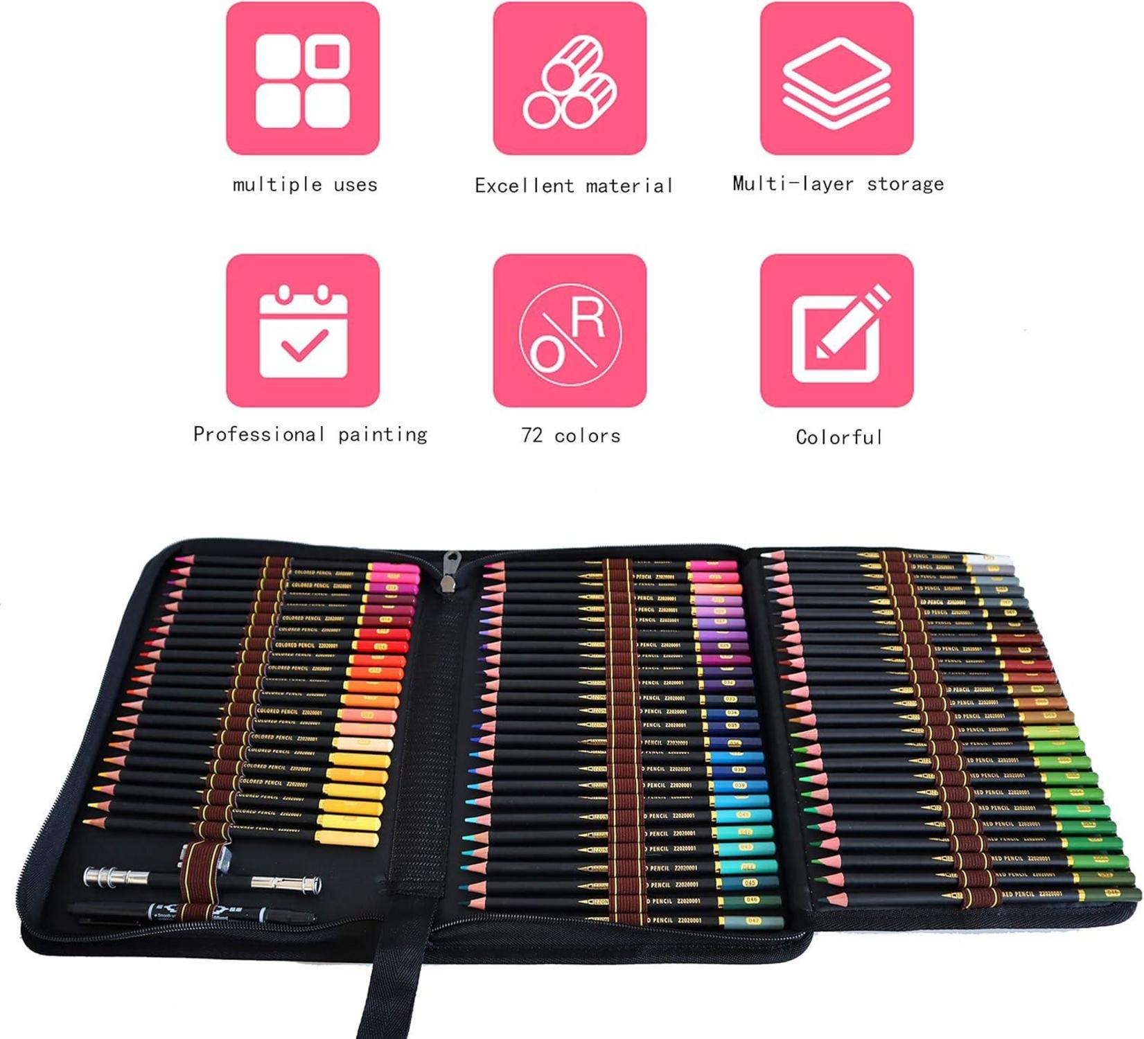72 Buntstifte Set mit Premium Zipper Case - Ideales Malset für Künstler