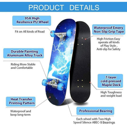 Komplettes Kinder-Skateboard mit Blitzrad – 80x20cm