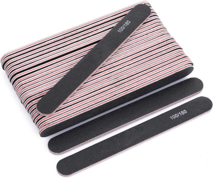 25er Set Schwarz Nagelfeilen 100/180 für Naturnägel & Salon