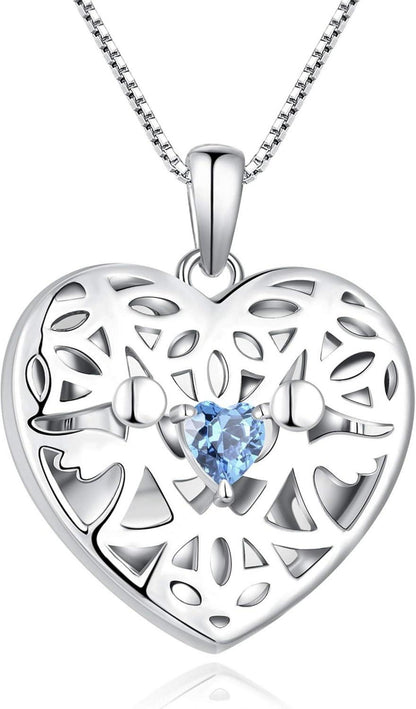 Herz Foto Medaillon Anhänger Schutzengel Kette Aquamarin
