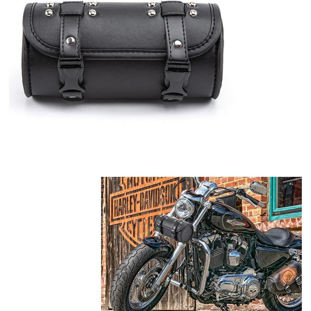 Motorrad Gabeltasche Mini Kunstleder Werkzeugbeutel Schwarz