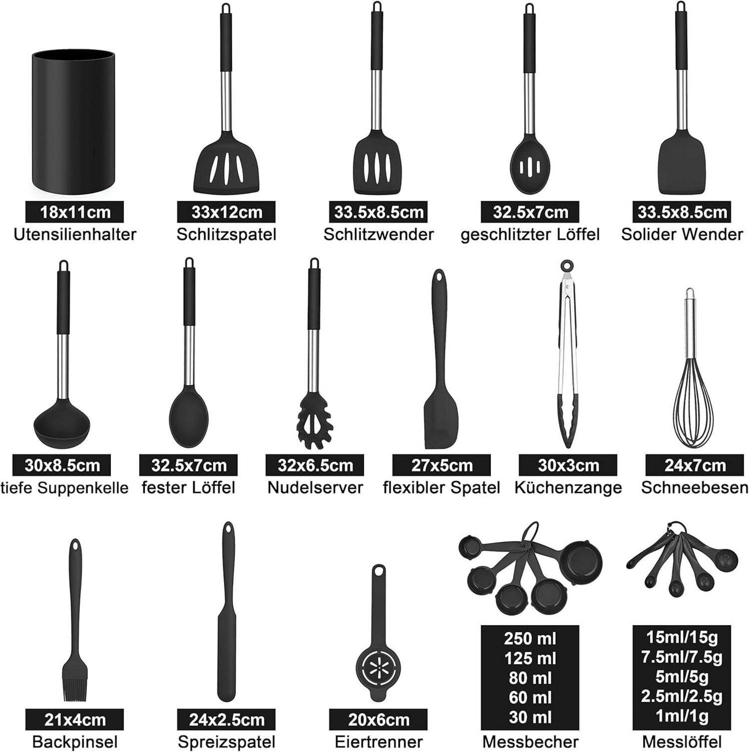 25-teiliges Silikon Küchenutensilien Set mit