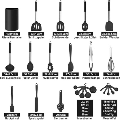 25-teiliges Silikon Küchenutensilien Set mit