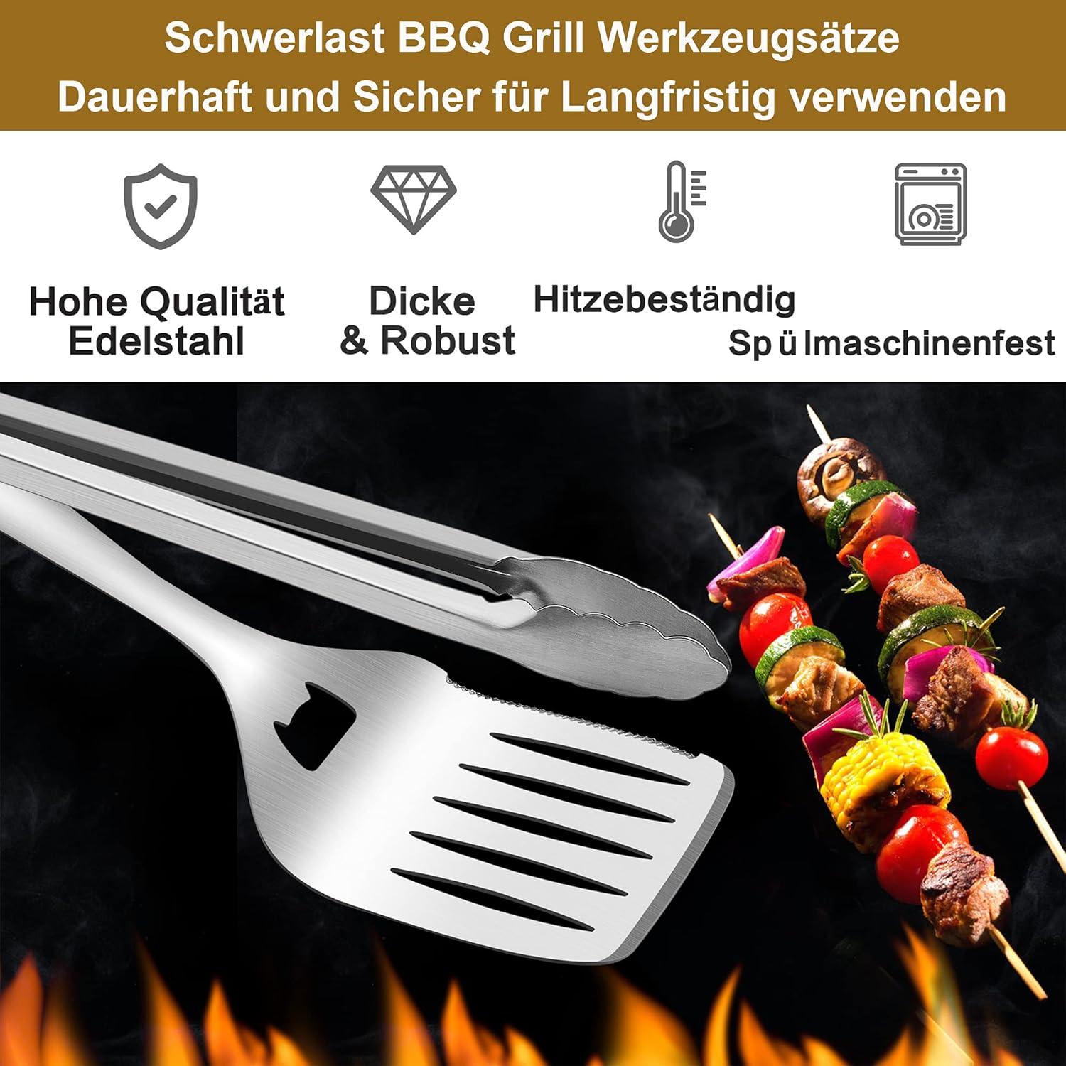 Grillbesteck Set 6-teilig Edelstahl BBQ Zubehör Tragetasche