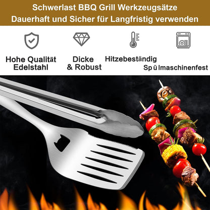 Grillbesteck Set 6-teilig Edelstahl BBQ Zubehör Tragetasche