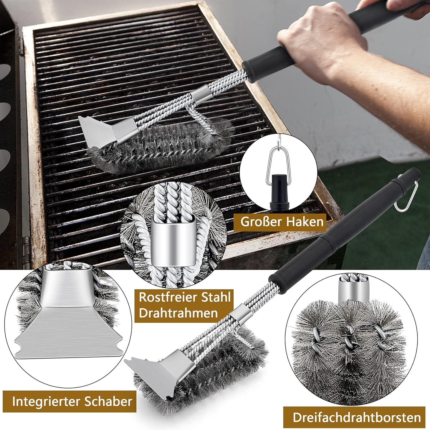 Grillbesteck Set 6-teilig Edelstahl mit Tragetasche Zange Wender Gabel