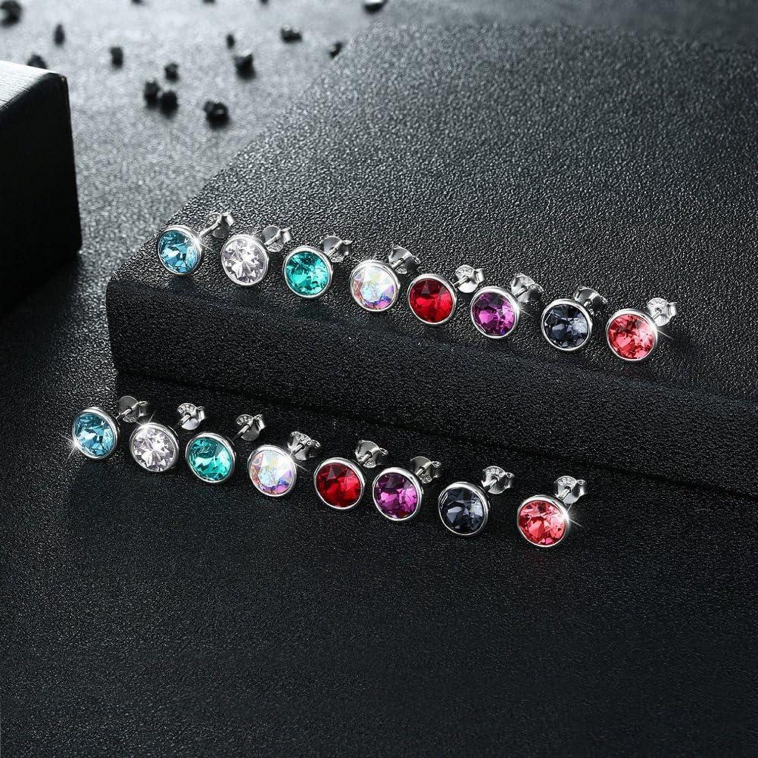 925 Silber Ohrstecker Damen Blau Grün Rosa Schwarz Lila Rot Weiß Kristall