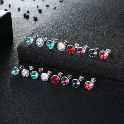 925 Silber Ohrstecker Damen Blau Grün Rosa Schwarz Lila Rot Weiß Kristall