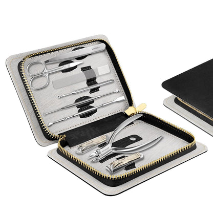 Professionelles 9-in-1 Maniküre-Set aus Edelstahl mit PU-Lederetui