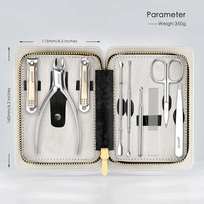 Zehennagel- und Fingernagelknipser-Set aus Edelstahl, 9-in-1 Pediküre- und