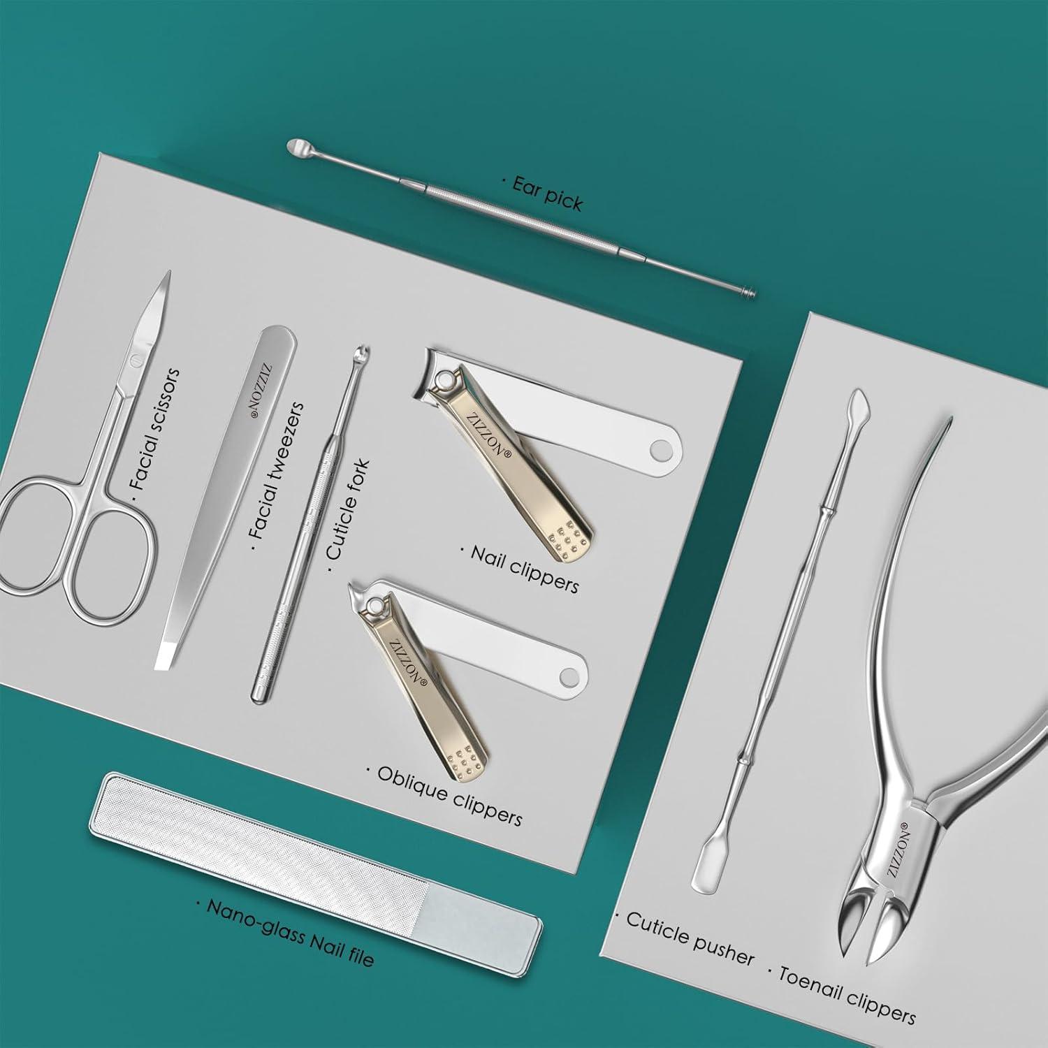 Professionelles 9-in-1 Maniküre-Set aus Edelstahl mit PU-Lederetui